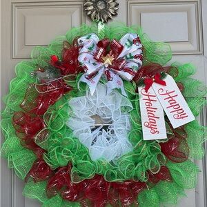 Festive Green and Red Holiday Wreath